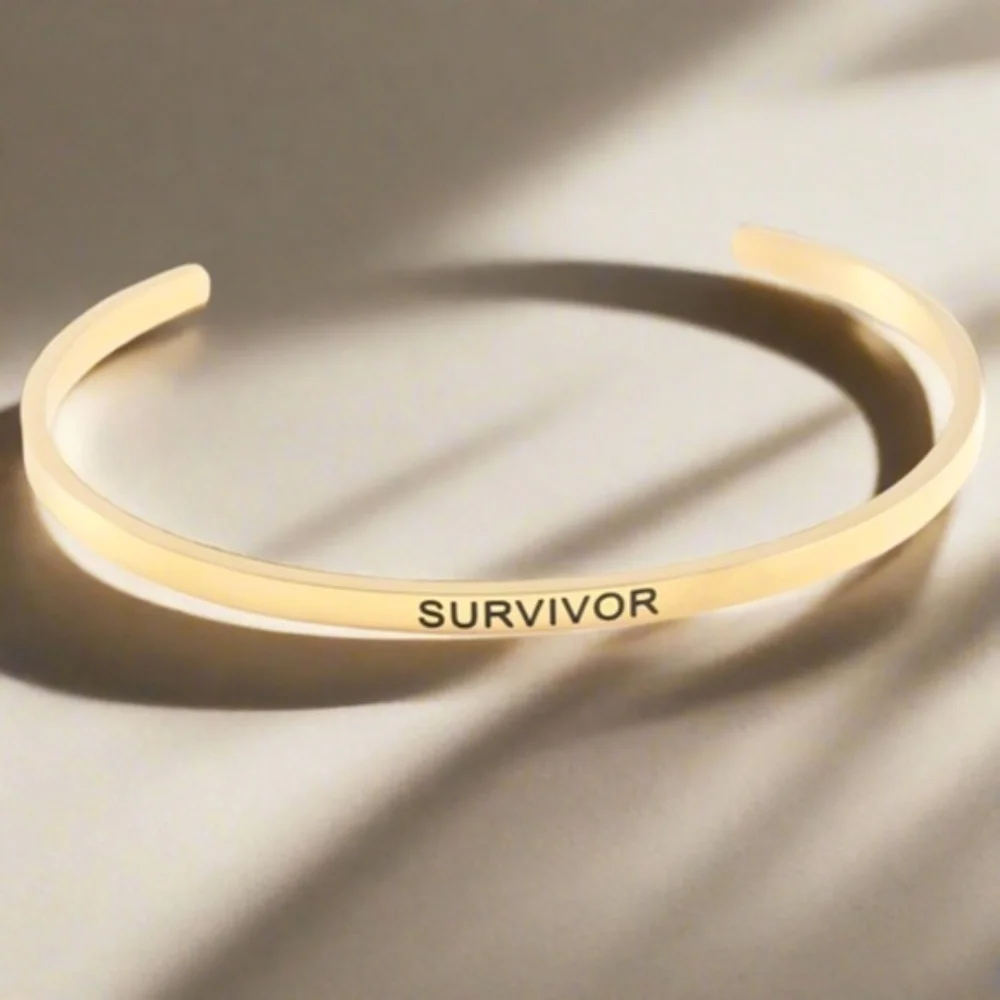 Womens Stainless Steel Gold Tone Survivor Bracelet Inspirational‎ Symbolic - Picture 5 of 7
